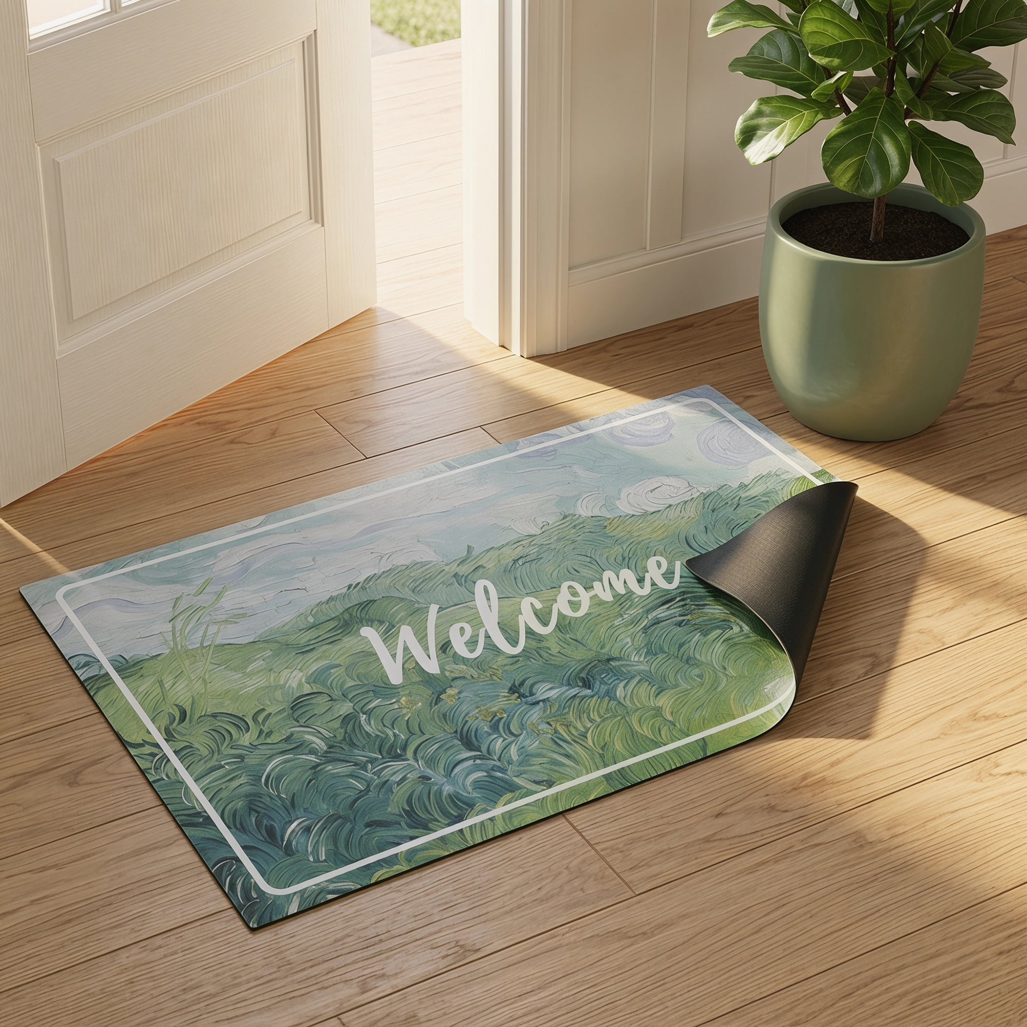 Unique Bargains Boho Doormat Non-Slip Doormat for Outdoor Entrance Green 30" x 18"