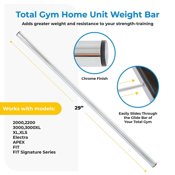 Total Gym Workout Weight Bar, 29 Inch Olympic, Lifting, High