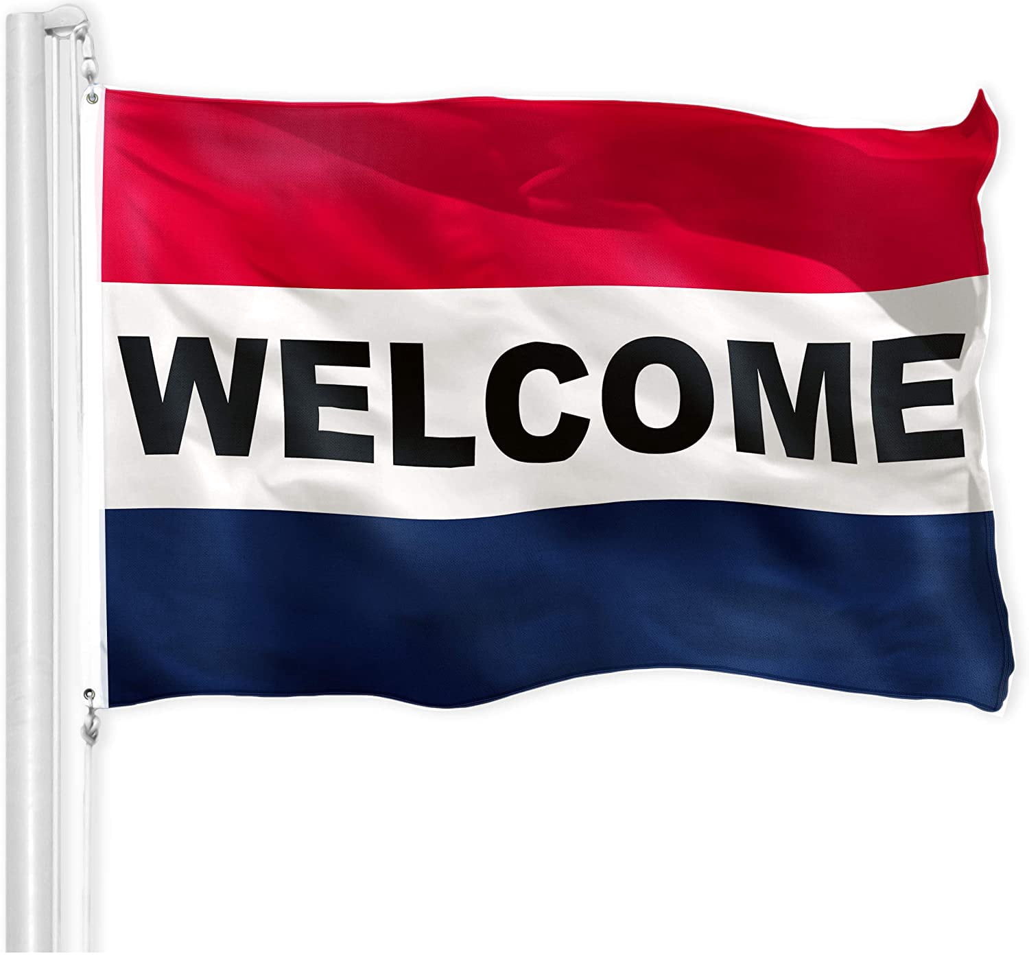 G128 Combo Pack: USA American Flag 3x5 ft 150D Printed & Welcome Business Flag 3x5 ft 150D Printed
