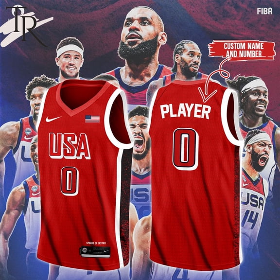 Custom Name And Number American Basketball Jersey 2024 - Red