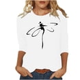thumbnail image 1 of CHOK T-Shirt d'Été à Manches 3/4 Décontracté Motif Libellule pour Femmes Manches Trois-Quarts Chandail Col Rond T-Shirts Unis Tunique Élégante Confortable Marron TTG, 1 of 4