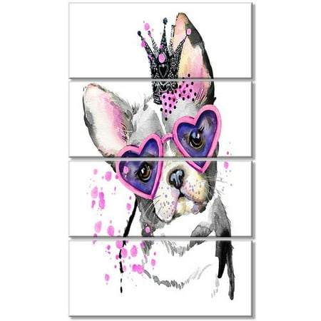 Design Art 'Sweet Funny Dog with Glasses' 4 Piece Painting Print on Wrapped Canvas