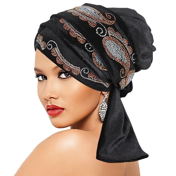 Oasiva Soft Velvet Turban Hat with Rhinestones Decors Crossed Forehead Design Chemo Hat