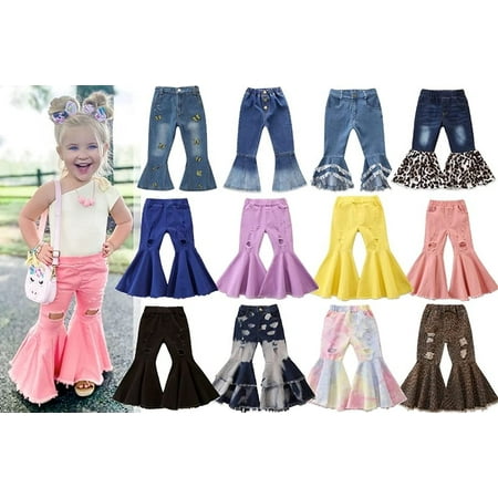 

2022 Girls Ruffle Bell Bottom Trousers Kid Denim Bell-Bottoms Pants Baby Costumes Ruffle Flare Skinny Jeans for Kids
