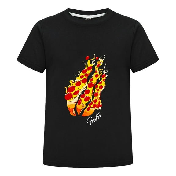 Pizza Fire Pepperoni Flame Kids T-Shirt – Boys Girls Flame Tee – Breathable Short Sleeve Cotton Shirt for Gaming Fans