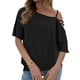 thumbnail image 1 of Camiseta con tiras y hombros descubiertos para mujer, blusa informal de manga corta de verano para fiesta de citas, color negro S, 1 of 6