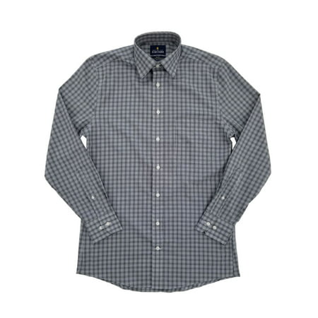 Mens Gray Multi Check Travel Stretch Fitted Broadcloth Dress (Best Dress Shirts For Travel)