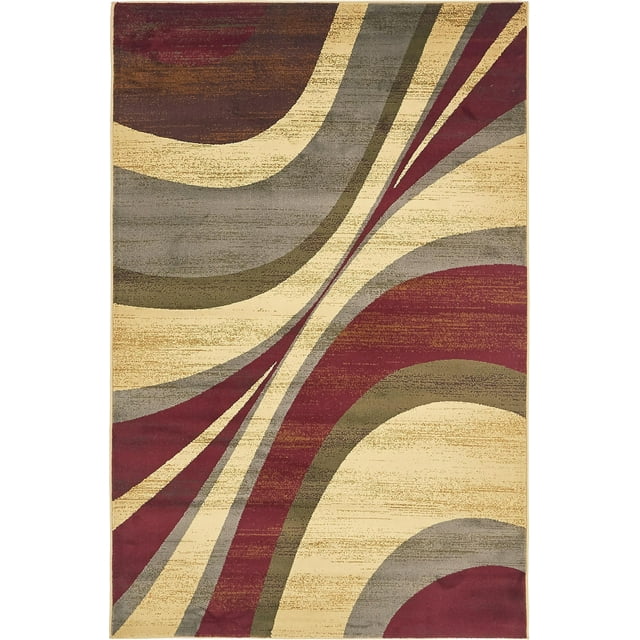 Unique Loom Barista Collection Tapis Moderne Contemporain Abstrait, 5 x 8 Pieds, Beige/bordeaux