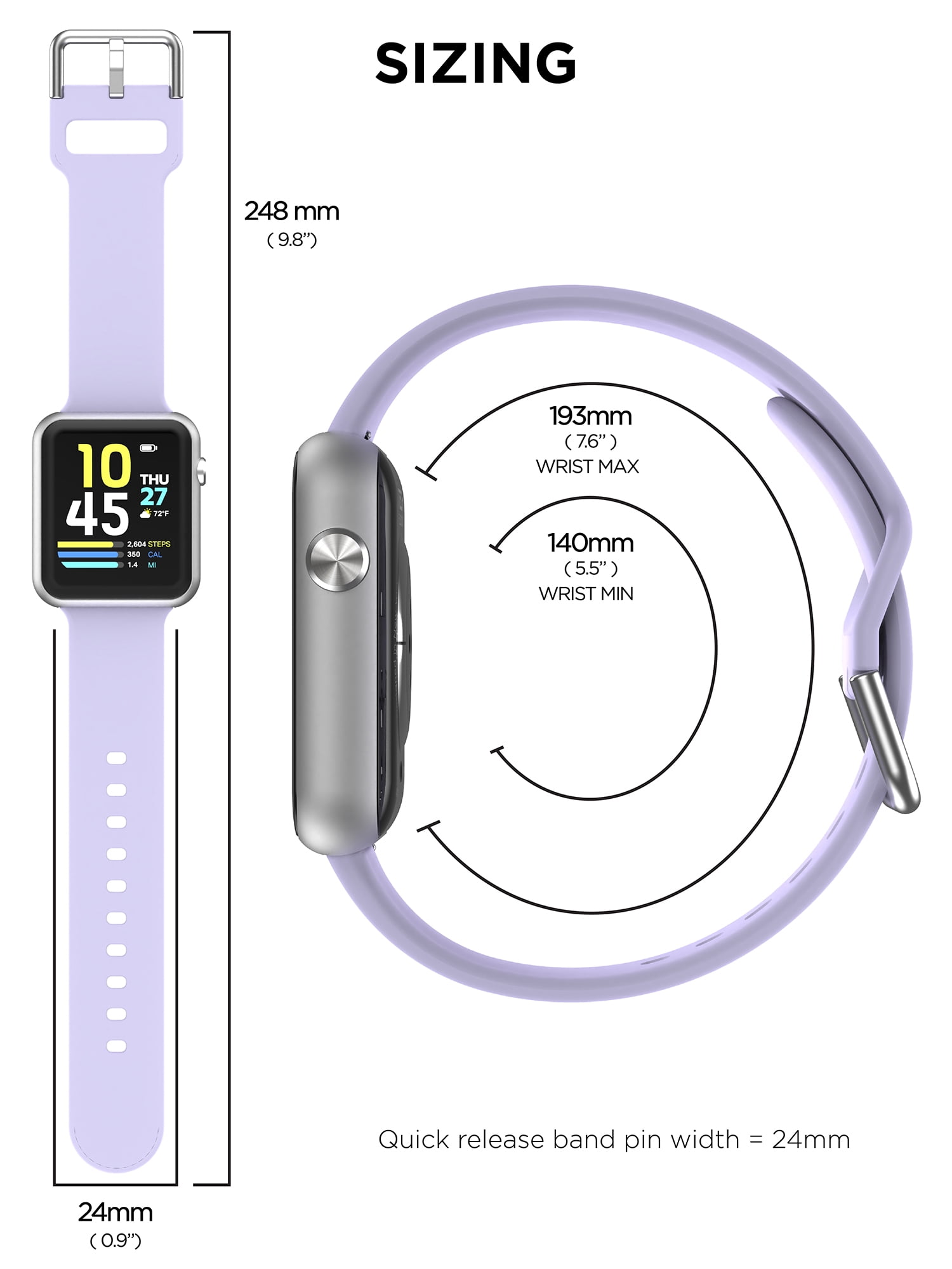 iTech Fusion 3 Unisex Adult Rectangular Smart Watch, Lilac, Silicone Strap