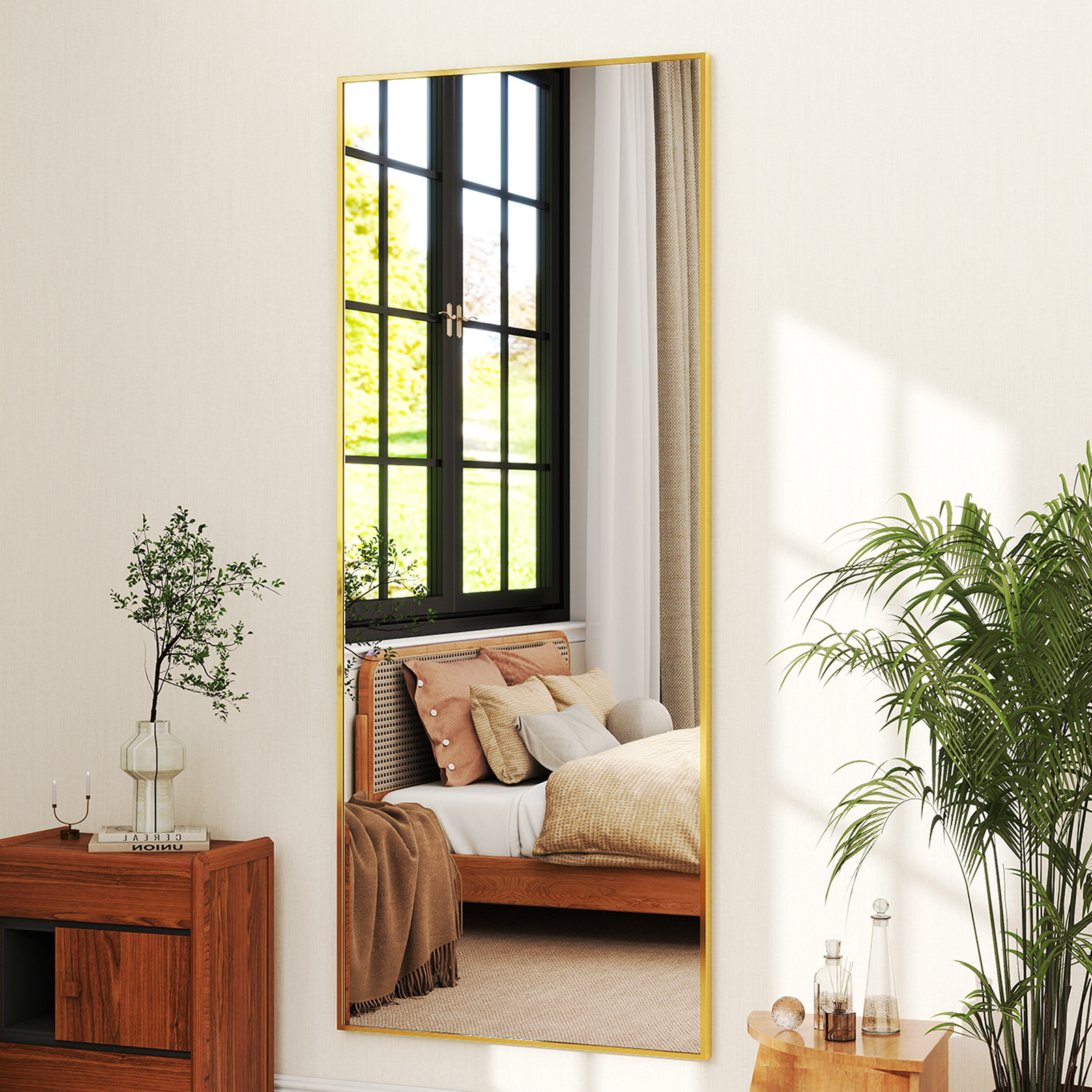 Lumora 21.1"x 56" Rectangular Full Length Mirror Wall Mounted or Leaning Large Floor Mirror, Gold