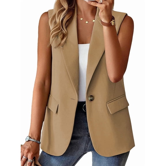 Women'S Summer Sleeveless Vest Tops Fashion Casual Work Office with Pockets Khaki M