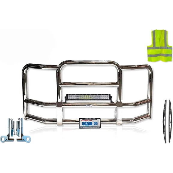 Full Front Bumper Grille Deer Moose Brush Guard Compatible with Peterbilt 386 - Chrome Square