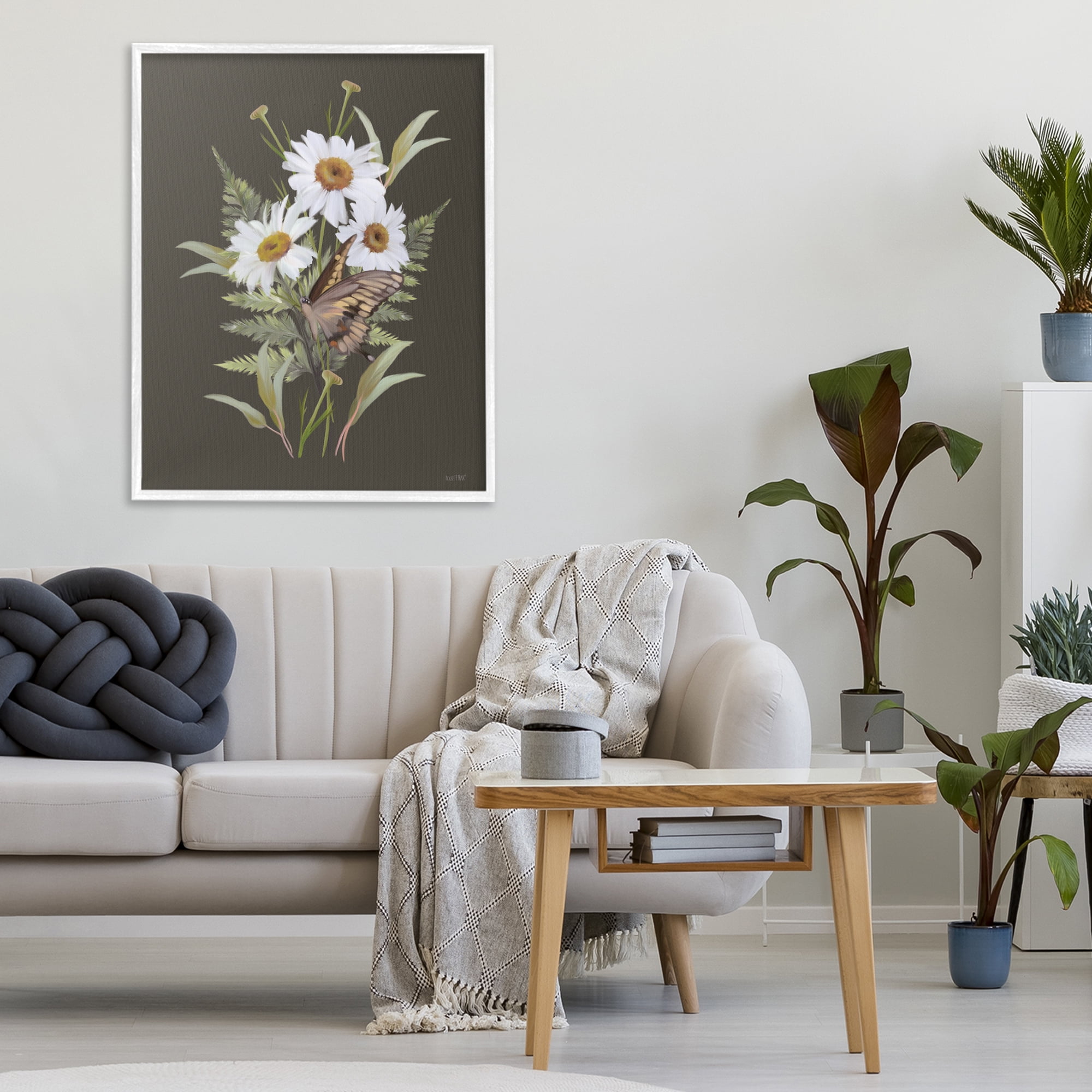 Stupell Industries Daisy Bouquet with Swallowtail White Framed Giclee Art, design by House Fenway