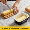 thumbnail image 7 of Large Ceramic Butter Dish with Acacia Wooden Lid, Black Butter Keeper for Countertop, Kitchen Decor and Accessory, 7 of 7