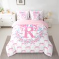 thumbnail image 2 of Castle Fairy Personalized Initial Alphabet R Bedding Comforter Set 7-Piece for Female Men Adults,Dreamy Princess King Bedding Sets,Cartoon Bowknot Flowers Ultra Soft Bed Sheets,Luxury Bedroom Decor, 2 of 8