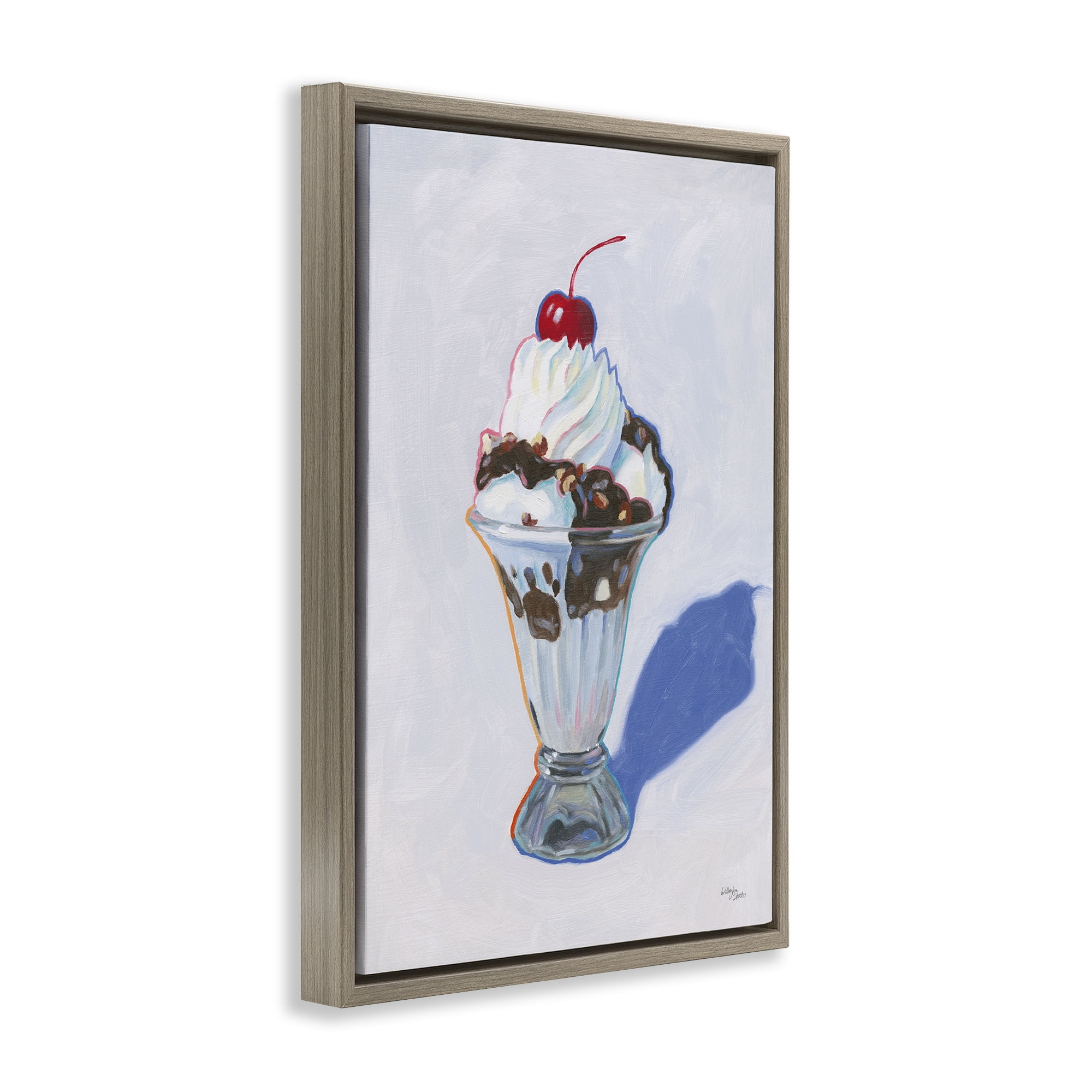 Stupell Industries Ice Cream Sundae Food & Beverage Painting Brown Floater Framed Canvas Art Print Wall Art, 17 x 25