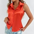 thumbnail image 2 of Staron Women's Casual Sleeveless Button Down Collar Tank Top Solid Color Basic Comfy Relaxed Blouse, Orange XL, 2 of 7