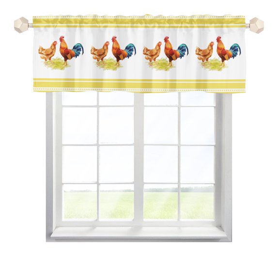 Farm Chicken Kitchen Curtain Valance 54''x 18'' Farmhouse Rooster Hen Rod Pocket Short Curtain Farm Animals Life Window Decor Panel for Kids Toddler Nursery Bedroom Living Room Bathroom