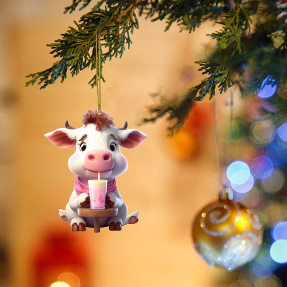 TOPRenddon 2Pcs Cartoon Cow Decorative Hanging Ornament,Cute Tree Ornament Pendant,Acrylic Highland Cow Pendants Christmas Tree Decorations Xmas Gifts Hanging Ornaments