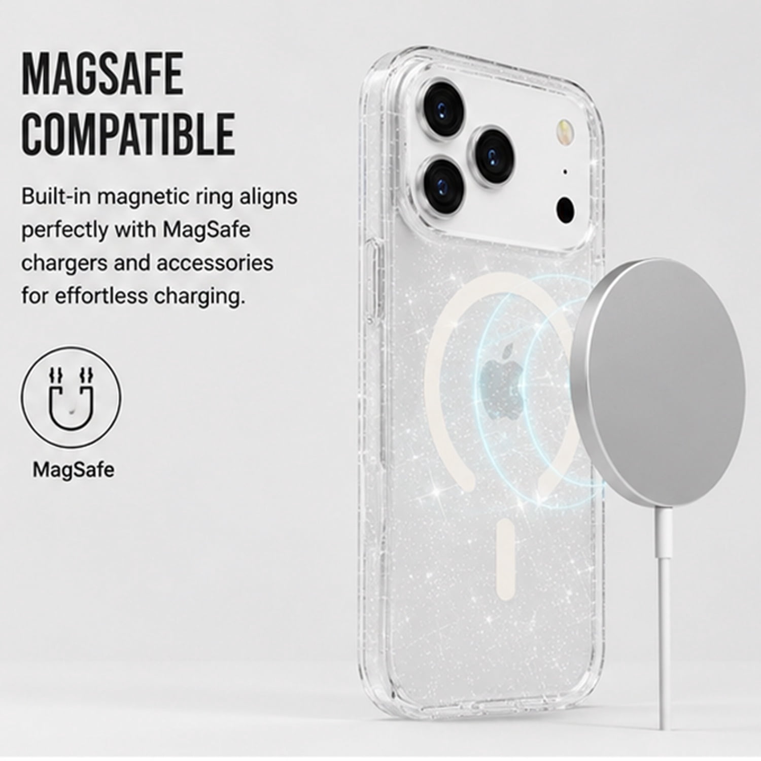 Protective Transparent Color Case with Magsafe for iPhone 17 Pro - Sparkle Clear