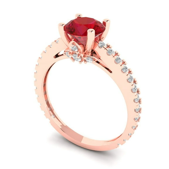 1.465 ct Round Cut Simulated Pink Tourmaline Solitaire with Accents Engagement Ring for Women in 18K Rose Gold