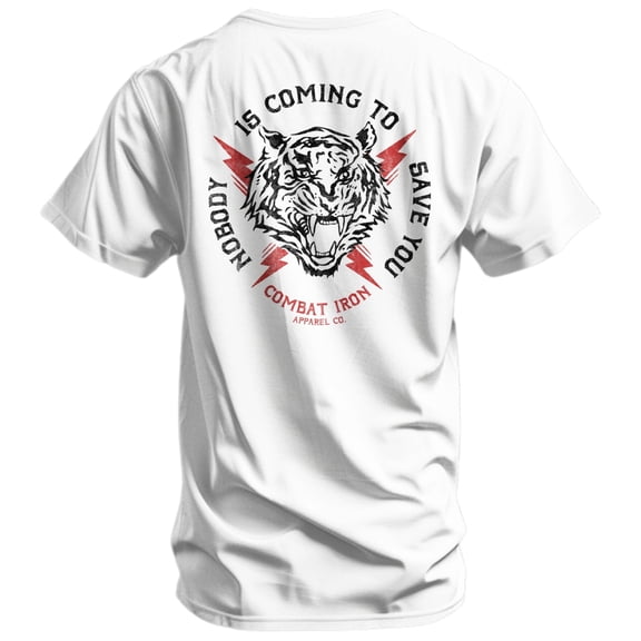 Combat Iron Nobody Is Coming To Save You Men's Graphic T-Shirt, White, 2XL