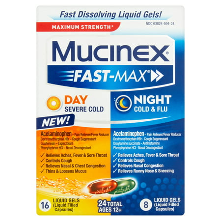 Mucinex Fast-Max liquide Gels - Jour froid intense et nuit Rhume et grippe 24 ct.