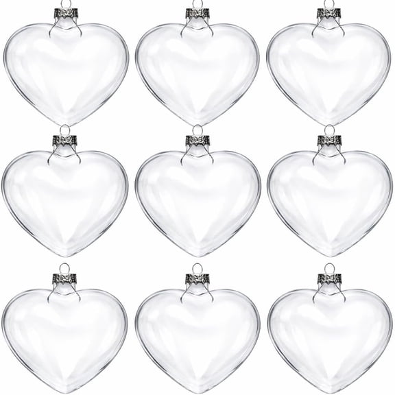 4E's Novelty 12 Pcs Fillable Glass Heart Ornaments 60mm Clear DIY Christmas Tree Decor Crafts Gifts