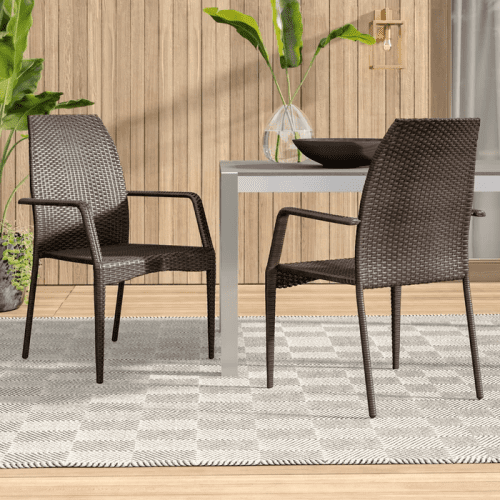 YIYADO Set of 2 Outdoor PE Wicker Chairs, Sturdy Iron Frame Patio Dining Chairs, Fully Assembled, Multi-Brown
