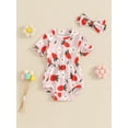 thumbnail image 2 of Bagilaanoe Newborn Baby Girl Summer Rompers Floral Print Short Sleeve Bodysuits + Headband 3M 6M 9M 12M 18M Infant One Piece Jumpsuit, 2 of 7