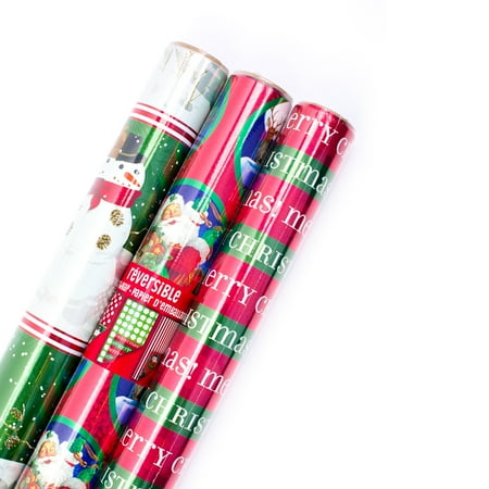 Christmas Wrap Hallmark Reversible Christmas Wrapping Paper Bundle, Classic Foil (Pack of 3, 60 sq. ft. ttl.) ()