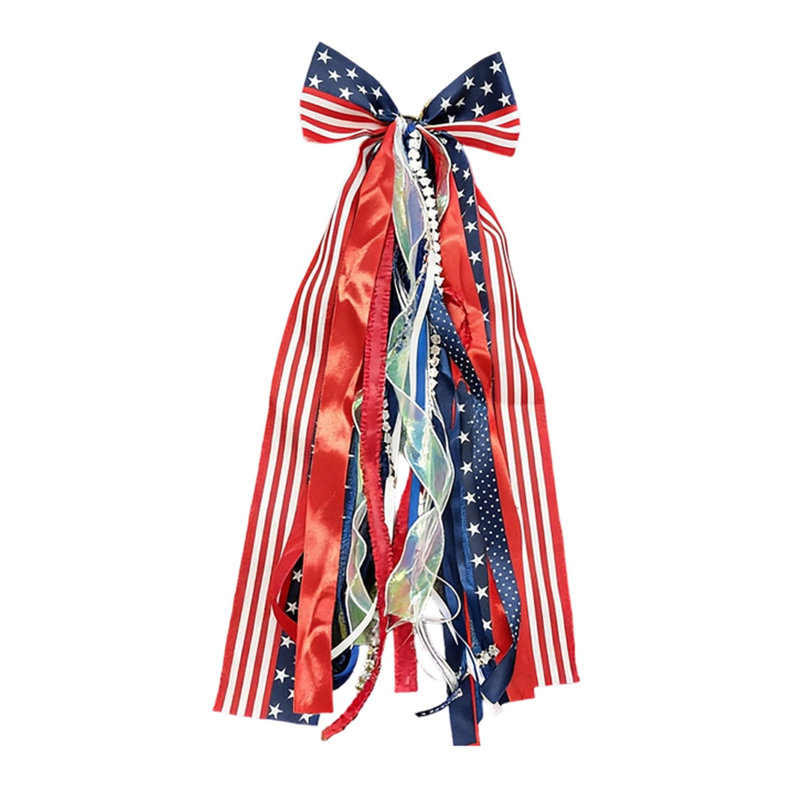 Red White Blue Patriotic Wreath Sash for Front Door, Assorted Ribbon Bundle with Star Charm, 4th of July Clip On Bow for Memorial Day Independence Day Decor Indoor Outdoor 2 Pcs