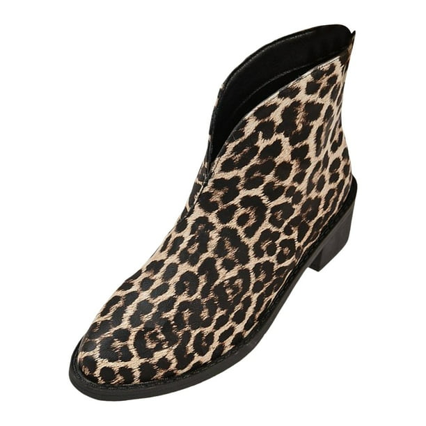 NECHOLOGY Botas Mujer Adulto Femenino Zapatos Botines de mujer Otoño puntiagudos Color bloqueado leopardo estampado V moda botas de mujer de tamaño tacón cremallera trasera estampado botas (Brown, 9)