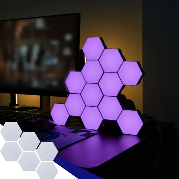 Lámpara de pared LED RGB modular hexagonal | Aplicación y control remoto | Panel de luz de nido de abeja para sala de juegos, dormitorio, sala de estar | 16 millones de colores | Diseño de bricolaje