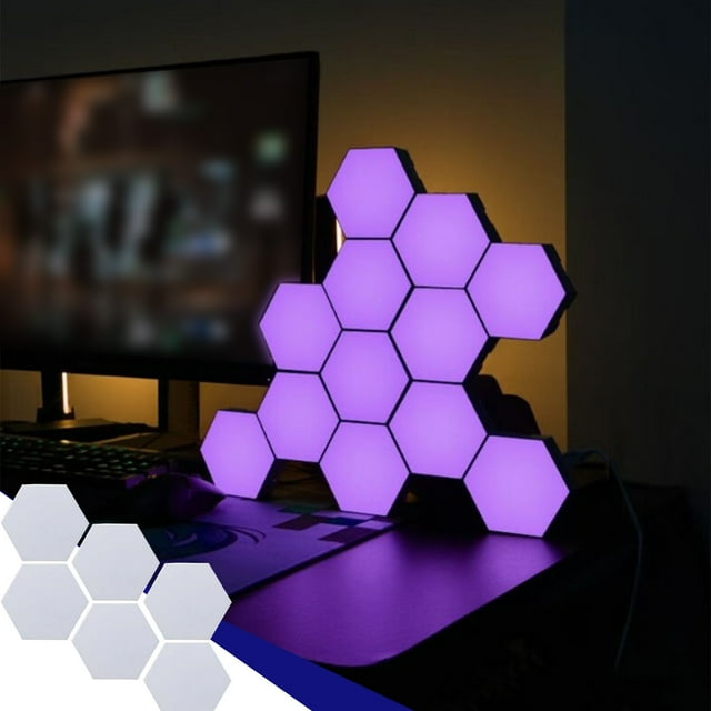 DPTALR 6-PC Hexagonal Modular RGB Wall Lights White Plastic USB Powered