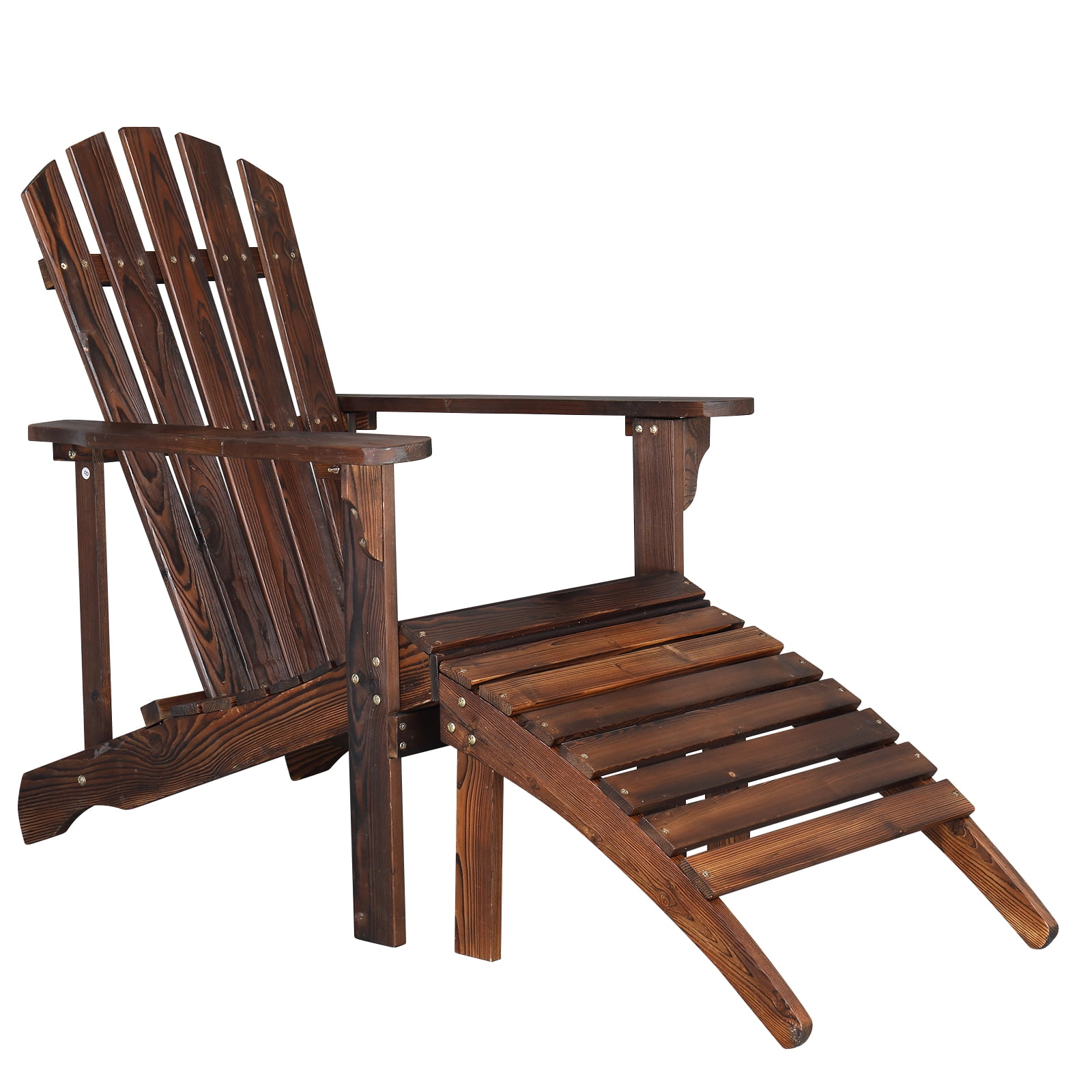 Outdoor Garden Wooden Chair With Footstool, Folding Adirondack Chair