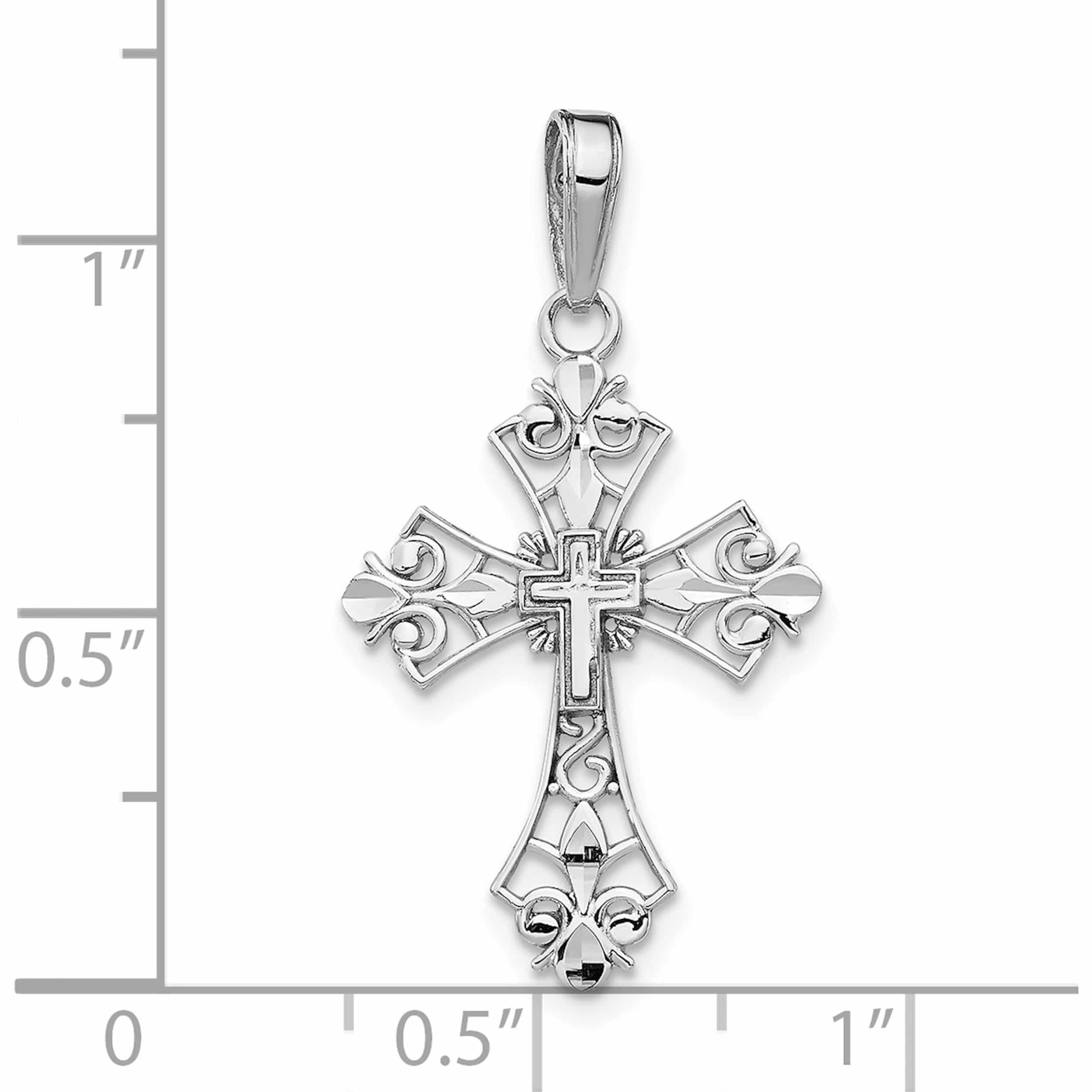 10K White Gold Filigree Cross Charm (29 X 16) Made In Peru -Jewelry By Sweet Pea