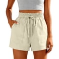 thumbnail image 4 of GUACER Lounge Shorts for Women Cotton Linen Drawstring Elastic Waist Pleated with Pockets Breathable Baggy Shorts, 4 of 6