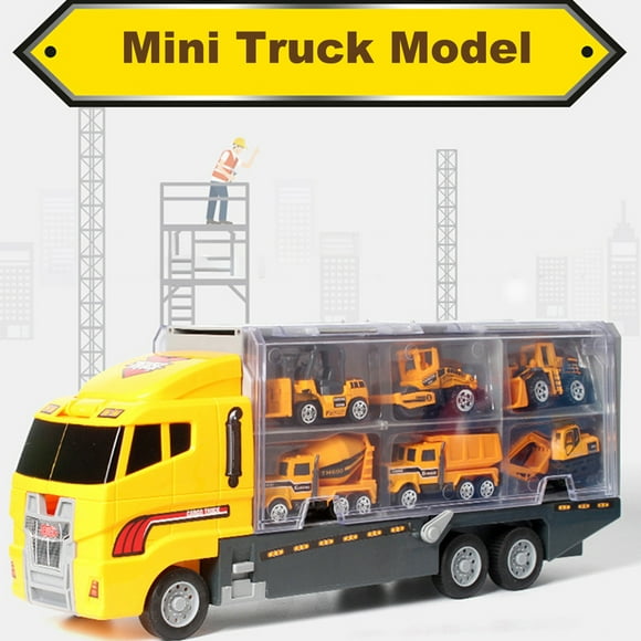 HEVIRGO 1 Set Mini Camion Modèle Structure Robuste à l'Aspect Réel Exquise Porte-Voiture de Transport de Camion Jouet Portable pour Enfants, 6