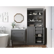 100% Solid Wood 32" Bathroom Cabinet with Solid Doors, 2-Drawers and Adjustable Shelves