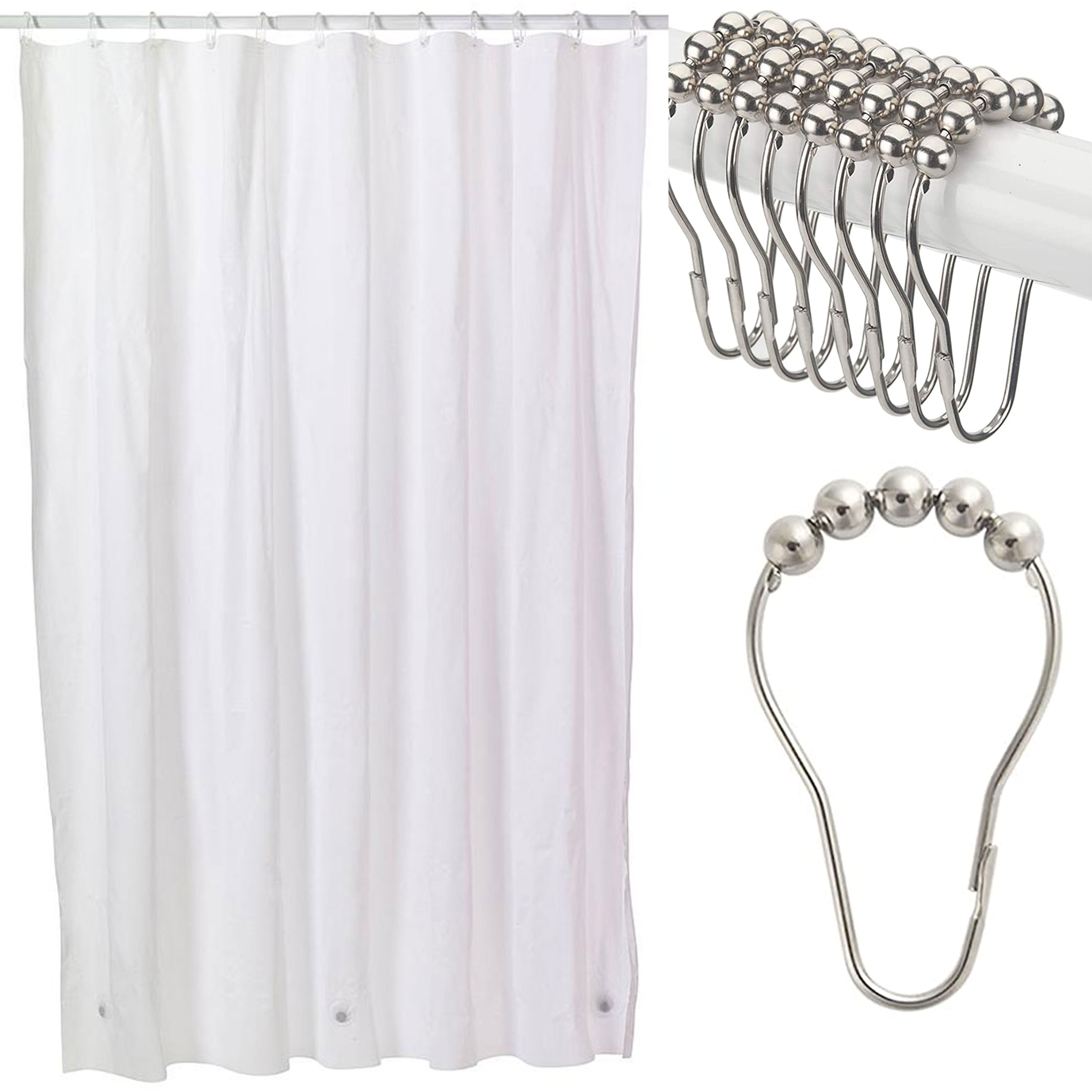 Shower Curtain Liner W/ 12 Rings Glide Hooks Heavy Duty Vinyl