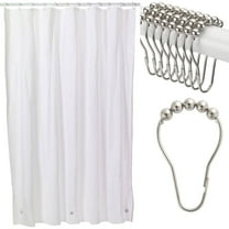 Shower Curtain Liner W/ 12 Rings Glide Hooks Vinyl Magnet White 70x72