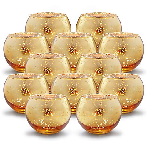 Mercury Glass Tealight Candle Holder Set of 12 for Wedding Decor and Home Decor Volens Gold Votive Candle Holders Bulk