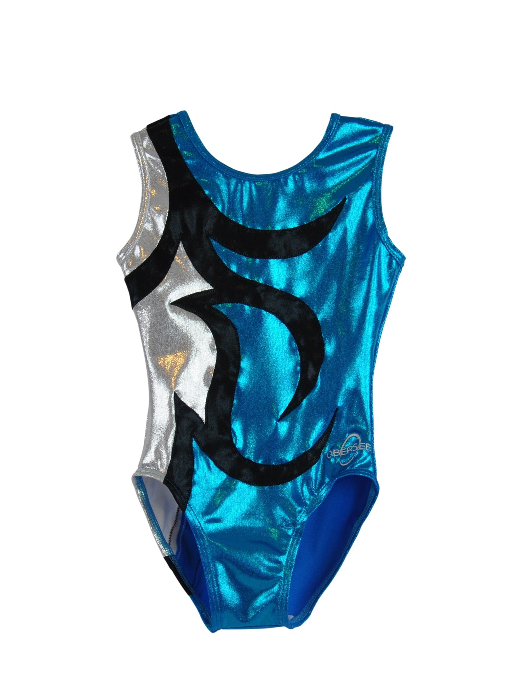 New girls gymnastic leotard metallic turquoise with silver top 
