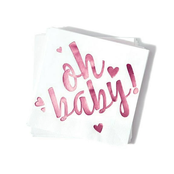 ForYourParty.Com Oh Baby! Party Napkins - White and Pink