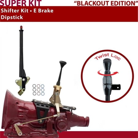 American Shifter AOD Shifter Kit 6 in. E Brake Dipstick Black Push Button 11 Handle Ringed Knob for D40B3