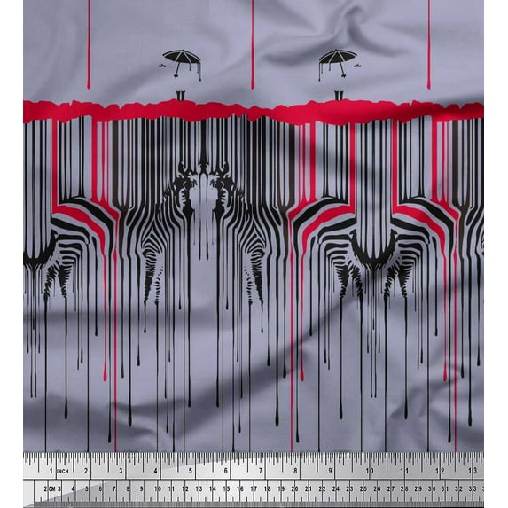 Soimoi Gray Cotton Cambric Fabric Umbrella & Wild Animal Skin Print Fabric by Yard 56 Inch Wide