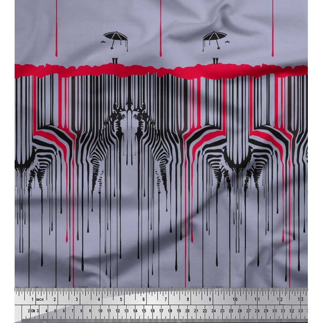 Soimoi Gray polyester Crepe Fabric Umbrella & Wild Animal Skin Fabric Prints by Yard 52 Inch Wide