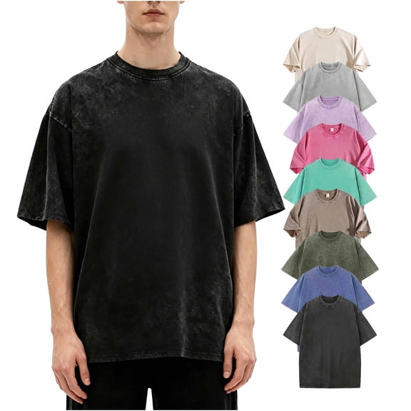Men's Oversized T-Shirt Cotton Vintage Acid Washed Tee Casual Streetwear Top Summer Baggy Boyfriend Style Shirt