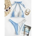 thumbnail image 3 of ZAFUL Women Swimsuit Ribbed Bicolor Dual Strap Bikini Swimwear Light Blue L, 3 of 5